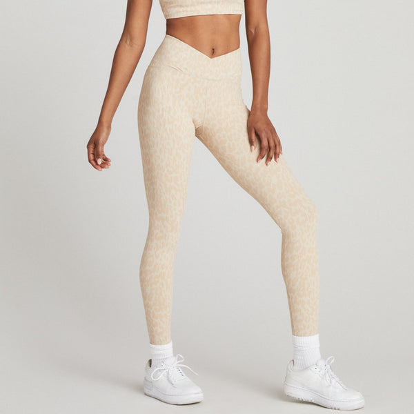 Strut This The Paz Ankle Legging - Cream Cheetah Rib