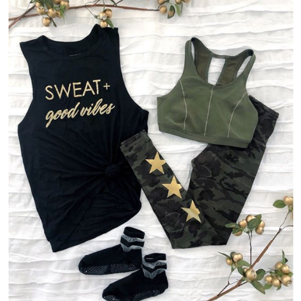 barre socks Sweat and Good Vibes Workout Tank