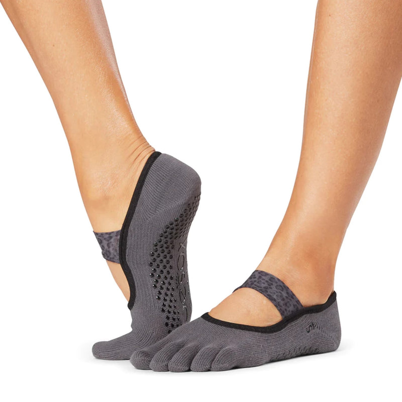 Mia Full Toe - Charcoal Leopard Grip Socks (Barre / Pilates)