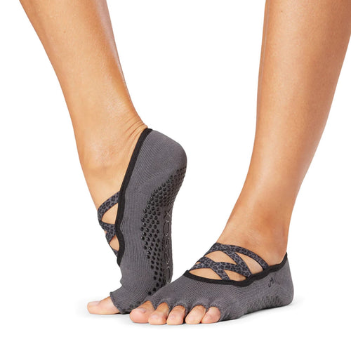Toesox Elle Half Toe - charcoal leopard Grip Socks 