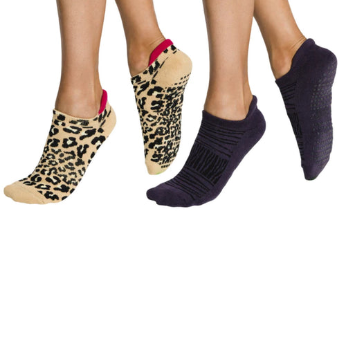 tucketts Tab Closed Toe 2 pack Grip Socks Leopard Pink Accent + Zebra Rising