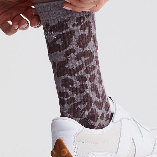varley Carlo sock jacquard animal stone leopard